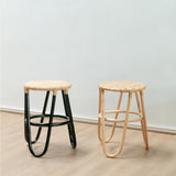 Natural rattan stool with woven seating surface