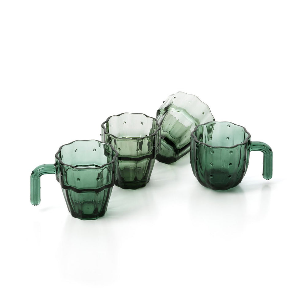 Green textured glass stacking cups and mugs set