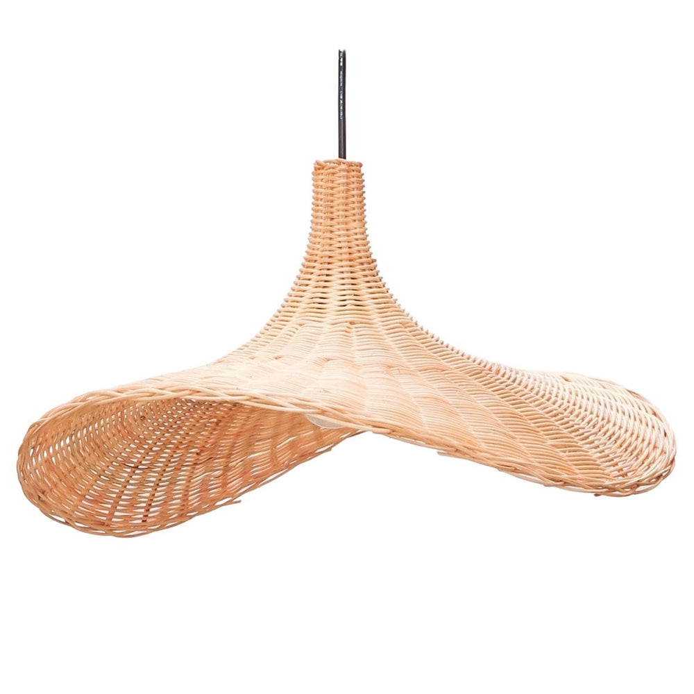 Beige woven rattan funnel-shaped pendant lampshade
