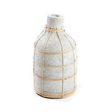 Natural concrete-look vase with rattan detail