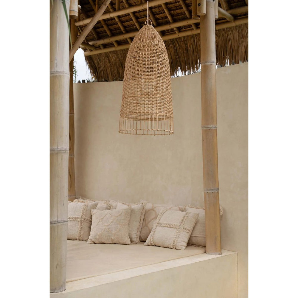 Natural cotton cushion cover with hand-tufted arch pattern