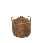 Natural brown rattan basket with lid and handles