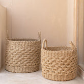 Beige woven seagrass storage basket