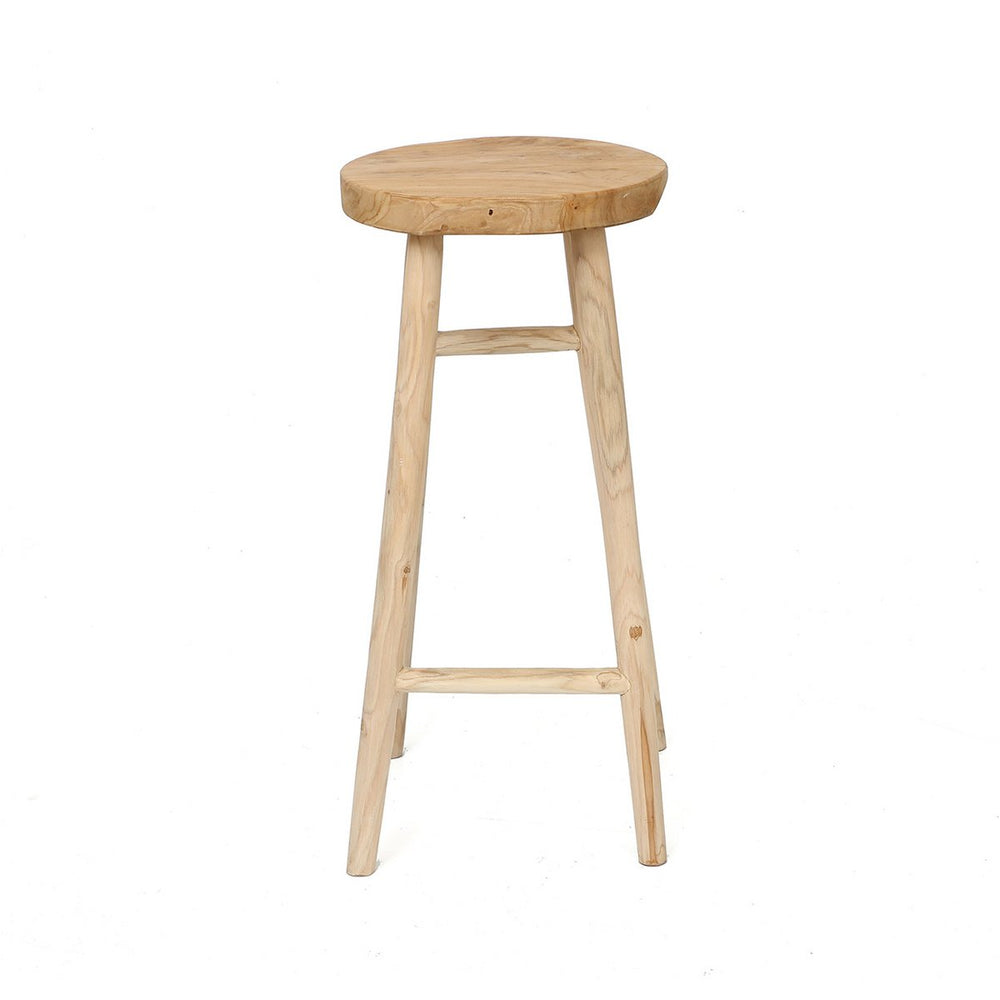 Natural teak wood bar stool with flared legs