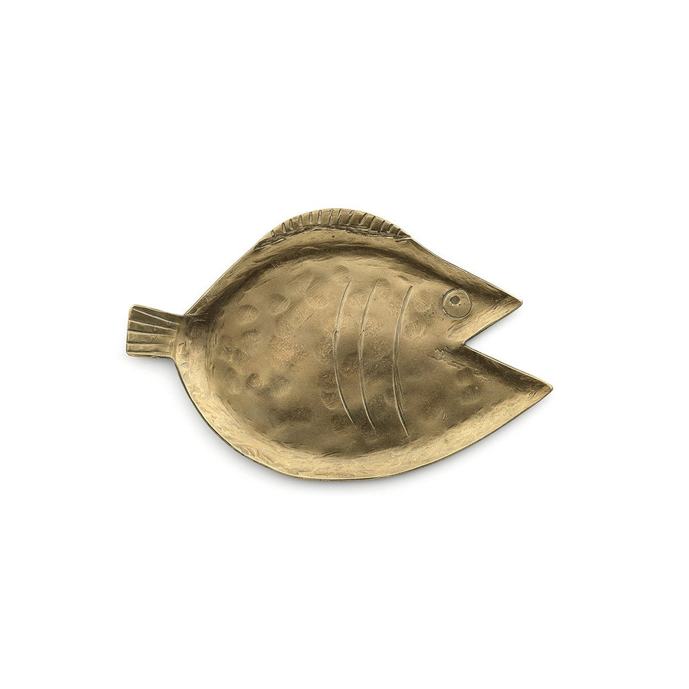 Gold fish-shaped brass serving tray