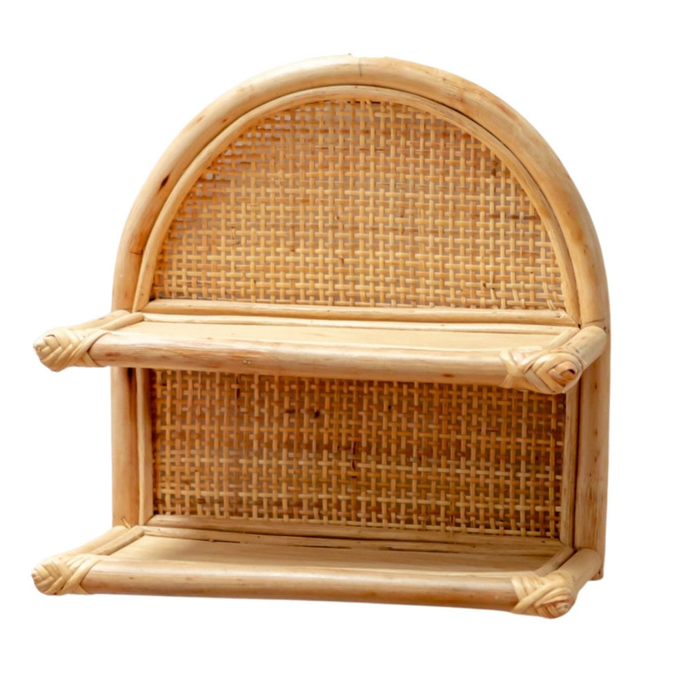 Beige rattan hanging wall shelf