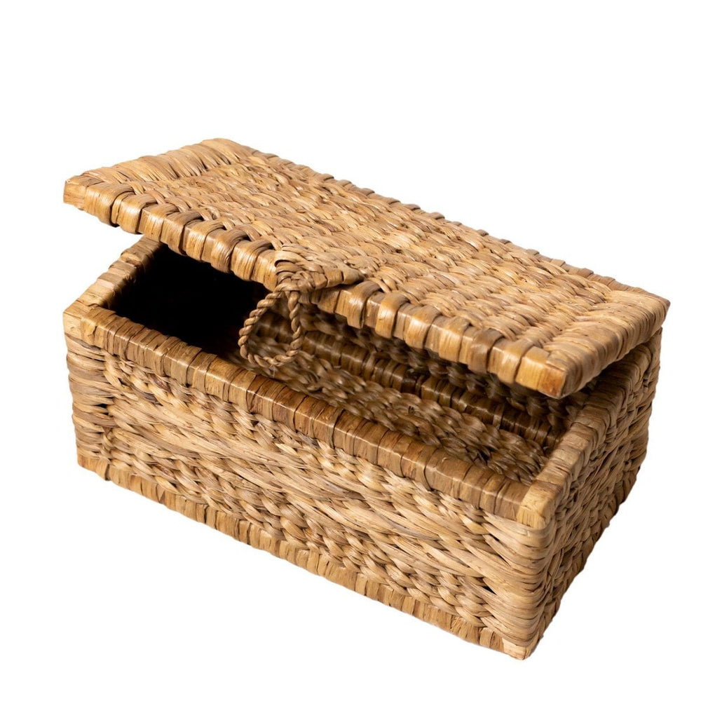 Brown water hyacinth trunk basket with hinged lid