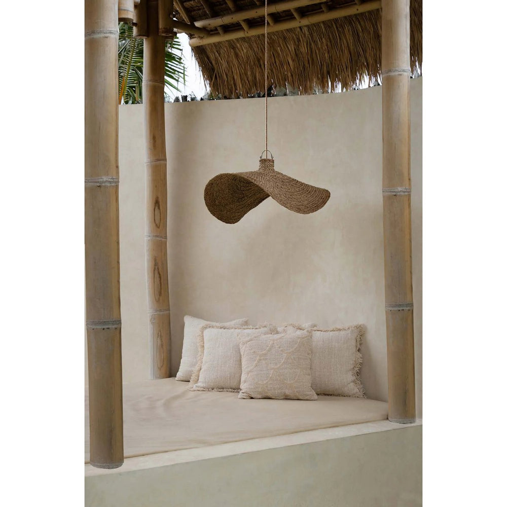 Natural cotton cushion cover with hand-tufted arch pattern