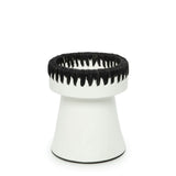 White and black terracotta candle holder with raffia trim