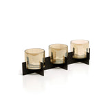 Black brass and glass triple candle holder