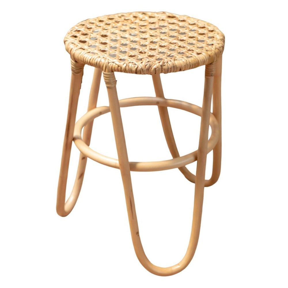 Natural rattan stool with woven seating surface
