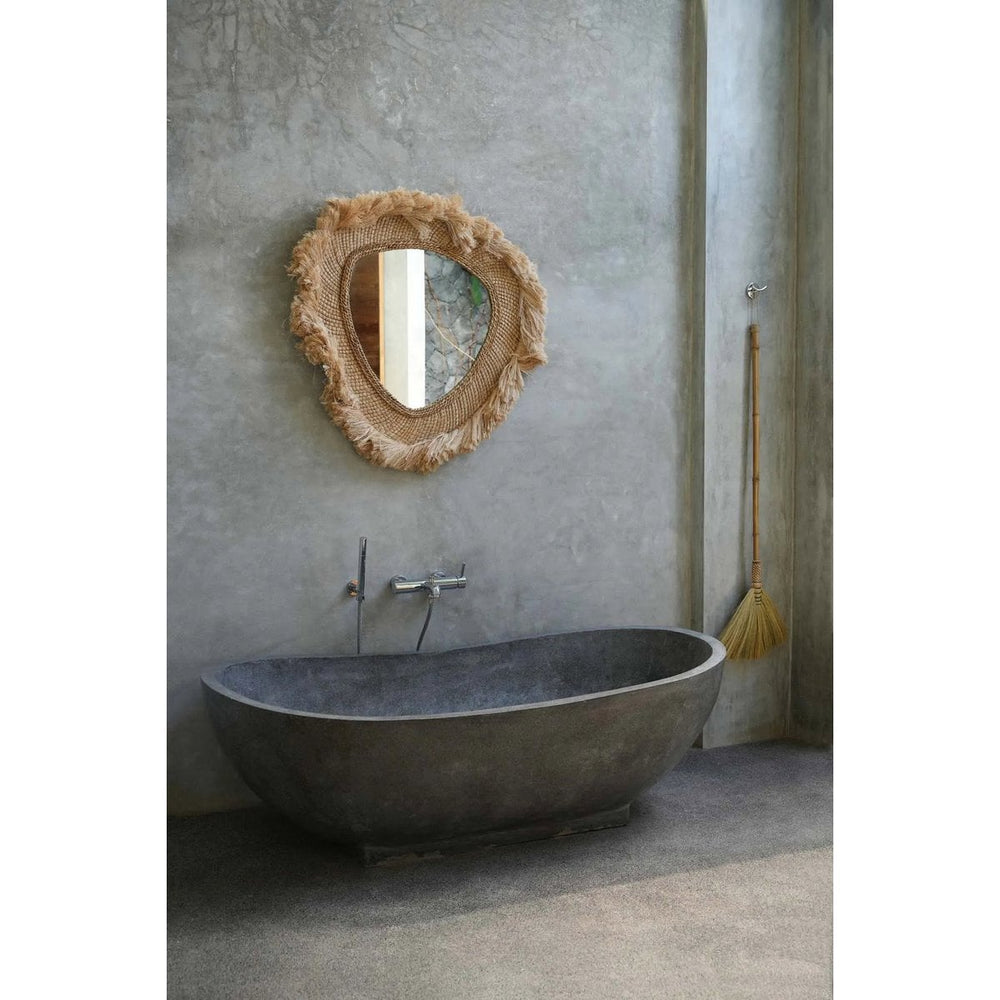 Beige round grass-framed mirror