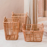 Beige woven rattan storage basket