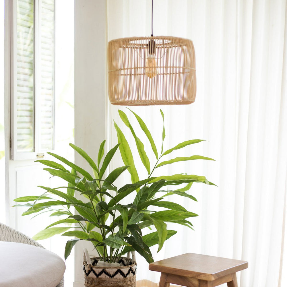 Beige rattan pendant lampshade with metal frame