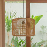 Beige rattan pendant lampshade with metal frame