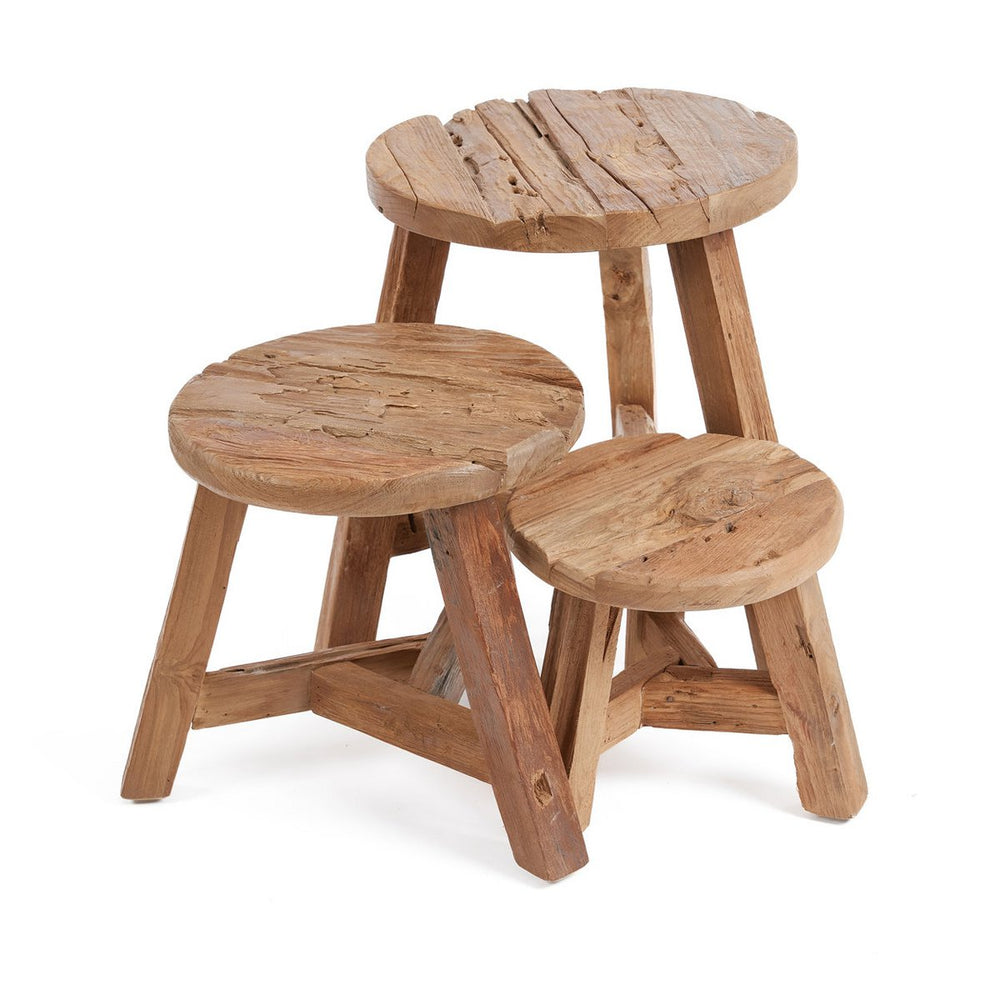 Natural reclaimed teak wood stool with three legs