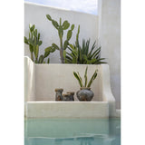 Antique grey terracotta candle holder with raffia accent