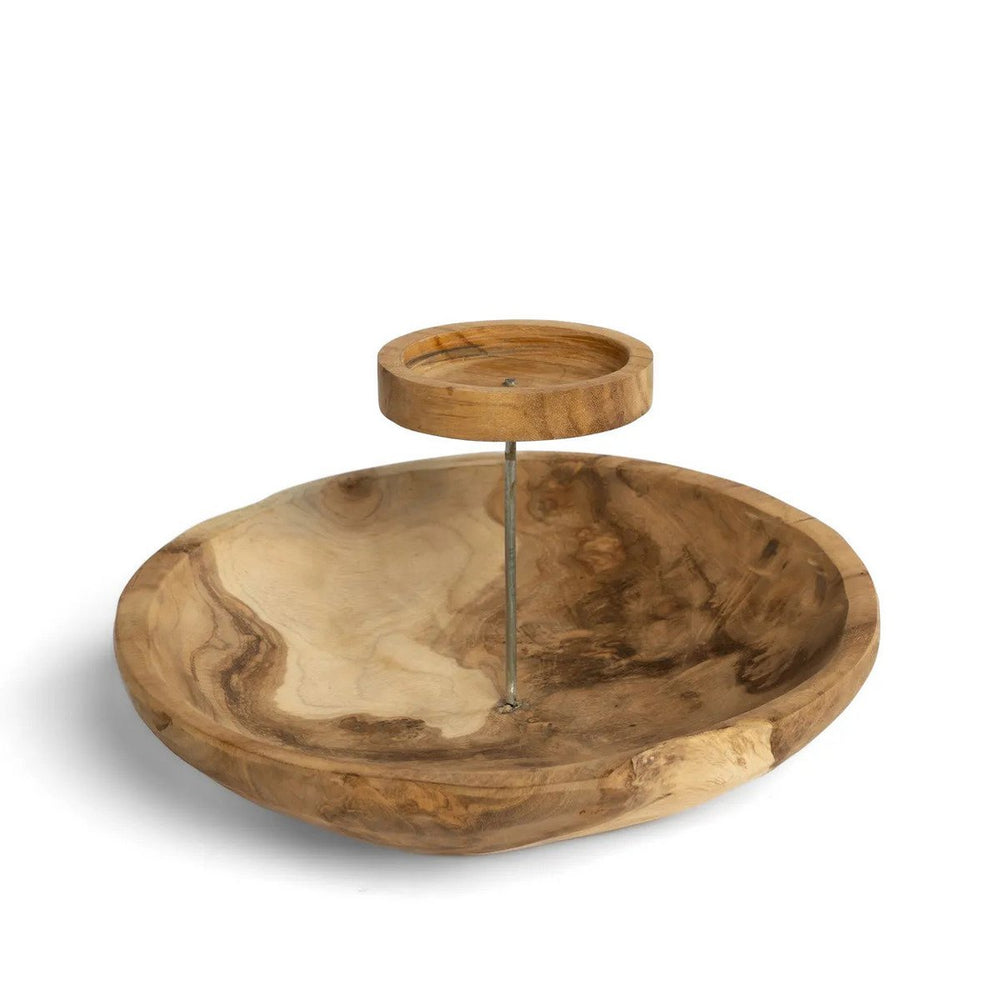 Wooden tiered serving tray on a white background
