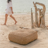 Beige woven raffia pouf