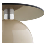 Grey and beige round side table with tempered glass top and metal frame