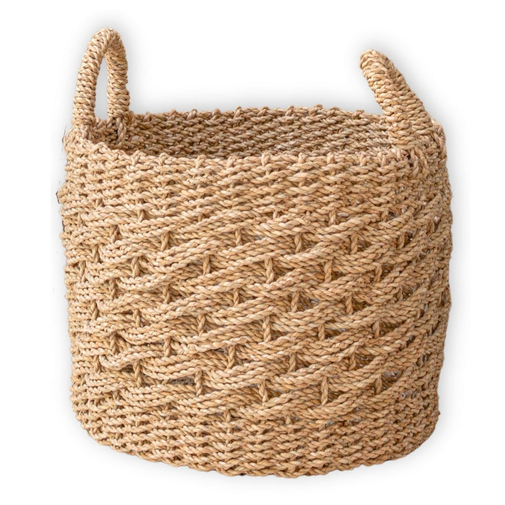 Beige woven seagrass storage basket
