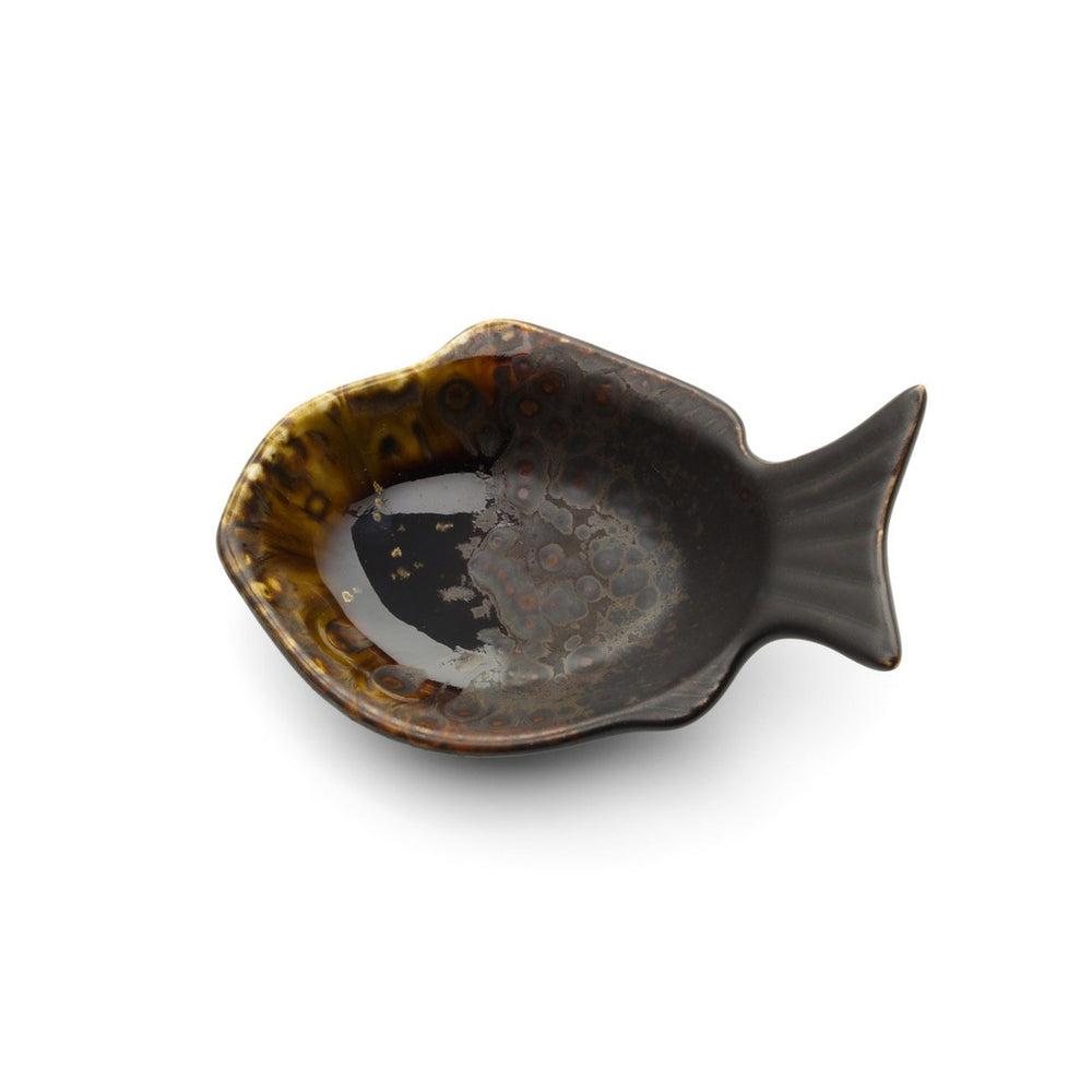 Brown ceramic fish shaped bowl