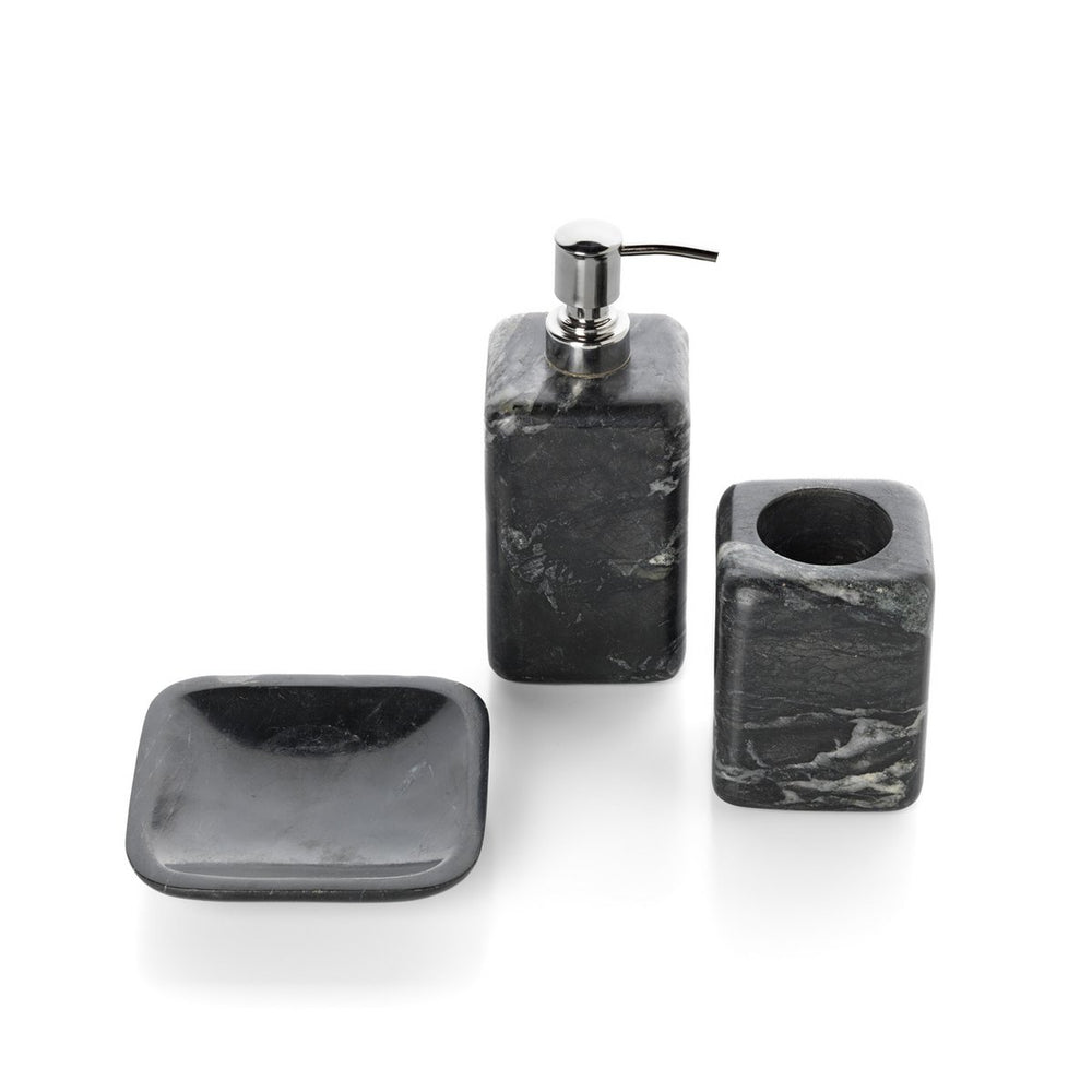 Black marble soap dispenser with brushed metal pump
