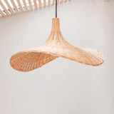 Beige woven rattan funnel-shaped pendant lampshade