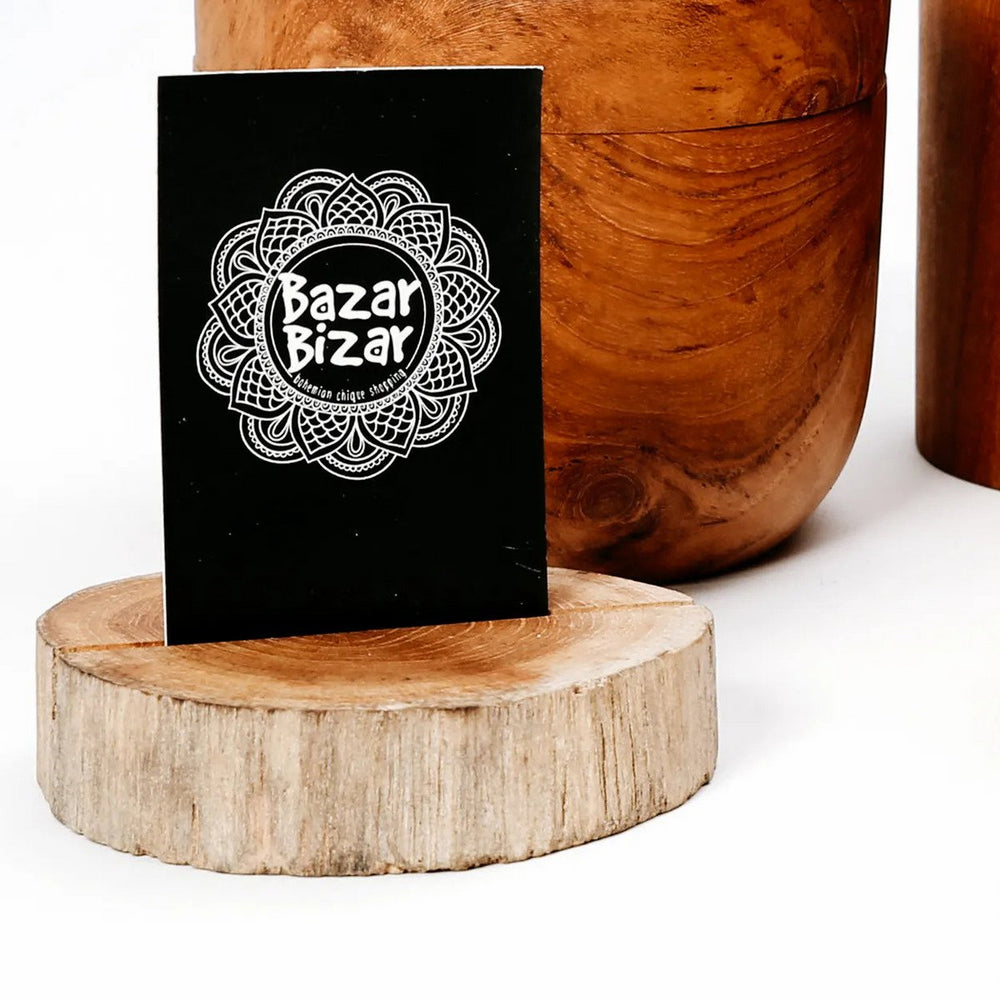 Natural teak root card holder