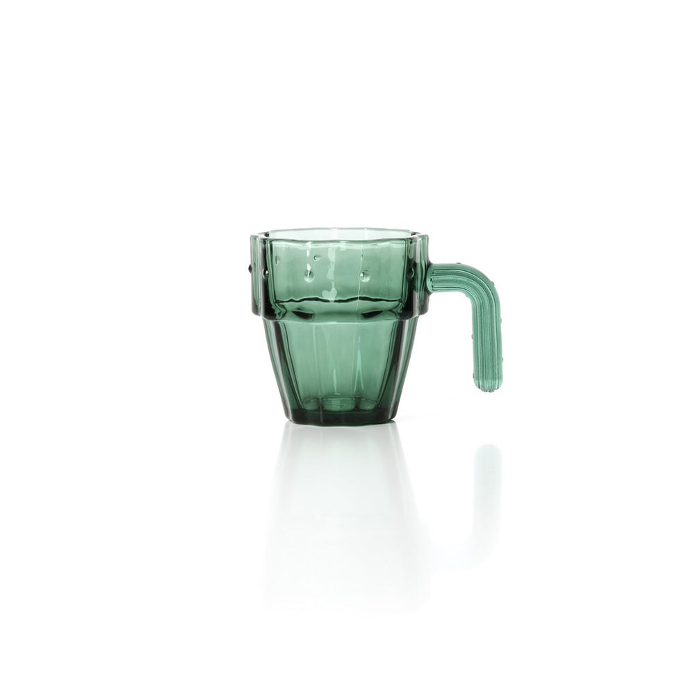 Green textured glass stacking cups and mugs set