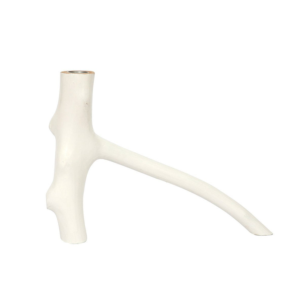 White ceramic vase with a long, thin neck and wide base on a white background