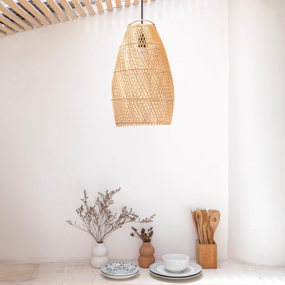 Beige woven rattan ceiling lampshade