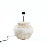 Beige and grey terracotta table lamp with rattan grid and fringed grass shade