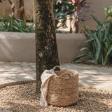 Brown woven water hyacinth basket with handles