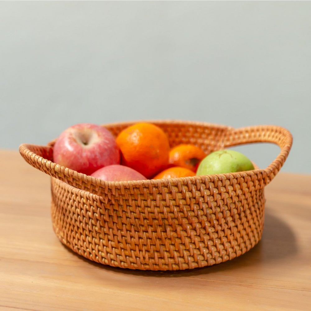 Brown woven rattan storage basket