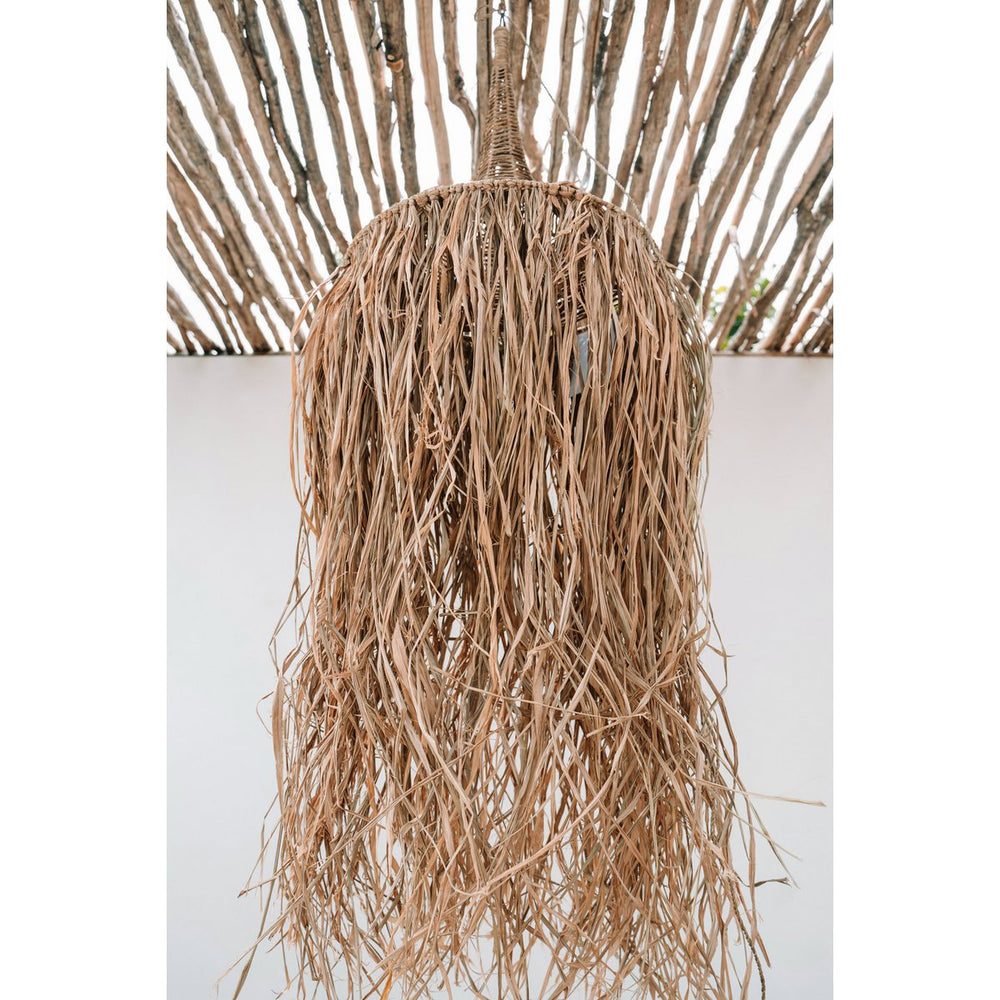 Natural woven rattan pendant lamp shade with fringes
