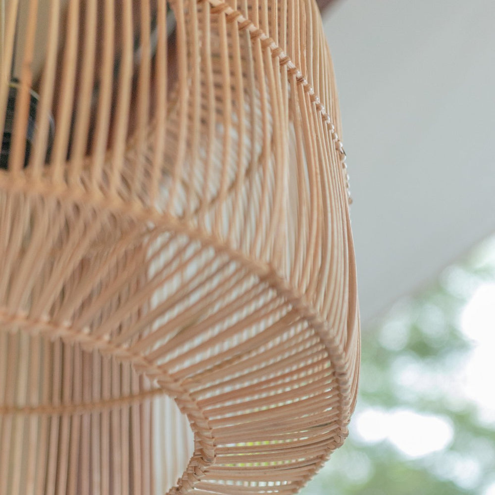 Beige rattan pendant lampshade with metal frame