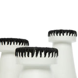 White and black terracotta candle holder with raffia trim