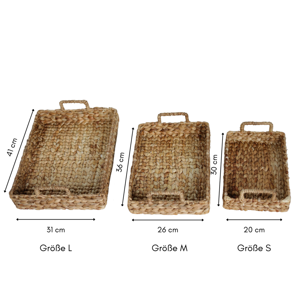 Brown water hyacinth tray with metal frame