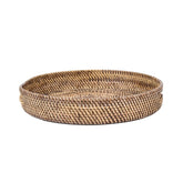 Natural brown woven rattan serving tray with cut-out handles