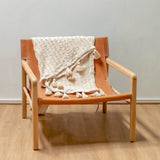 Beige handwoven cotton blanket with striped weave