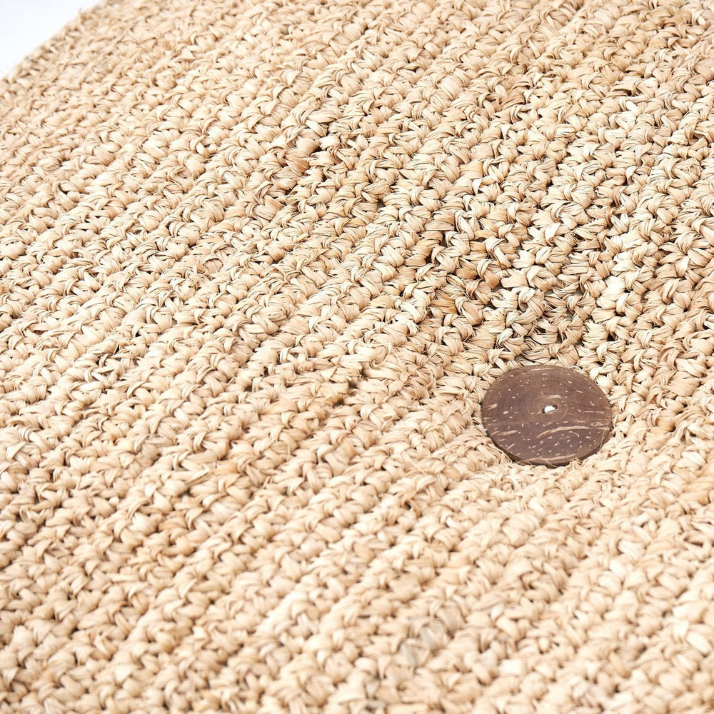 Beige woven raffia pouf