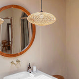 Beige woven rattan disc pendant lampshade