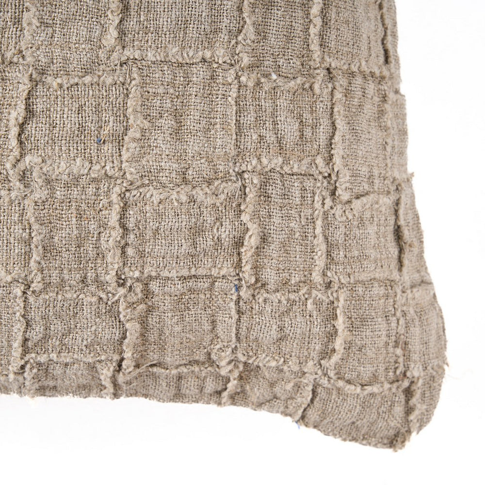 Natural woven linen cushion cover with damier pattern