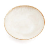 White stoneware pasta plate with burnt-umber rim
