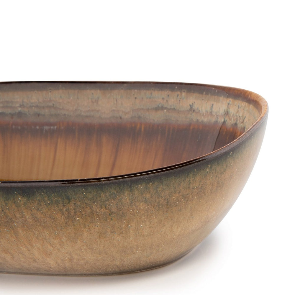 Amber-gold stoneware oval bowl