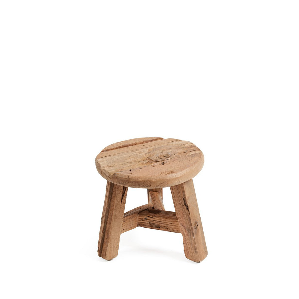 Natural reclaimed teak wood stool with three legs