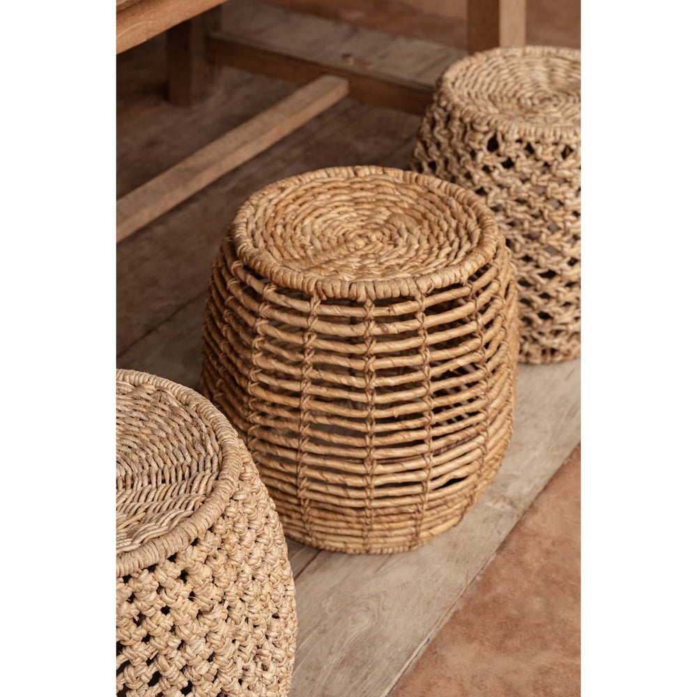 Brown woven banana leaf round stool
