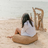 Beige woven raffia pouf