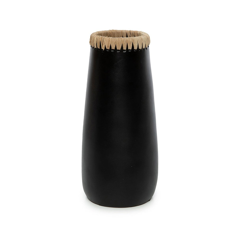 Black terracotta vase with raffia detail